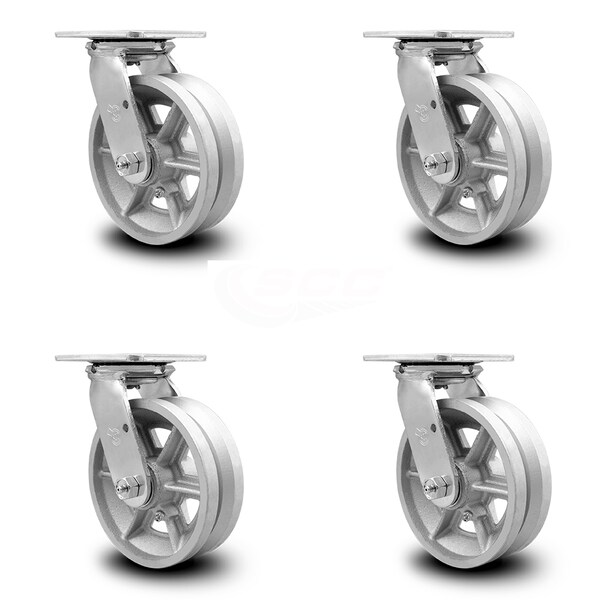 6 Inch V Groove Semi Steel Wheel Swivel Caster Set with Ball Bearings SCC